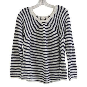 Chicos Ashlyn Striped Pullover Sweater Size‎ L 2 Navy Nautical Flattering Ruched